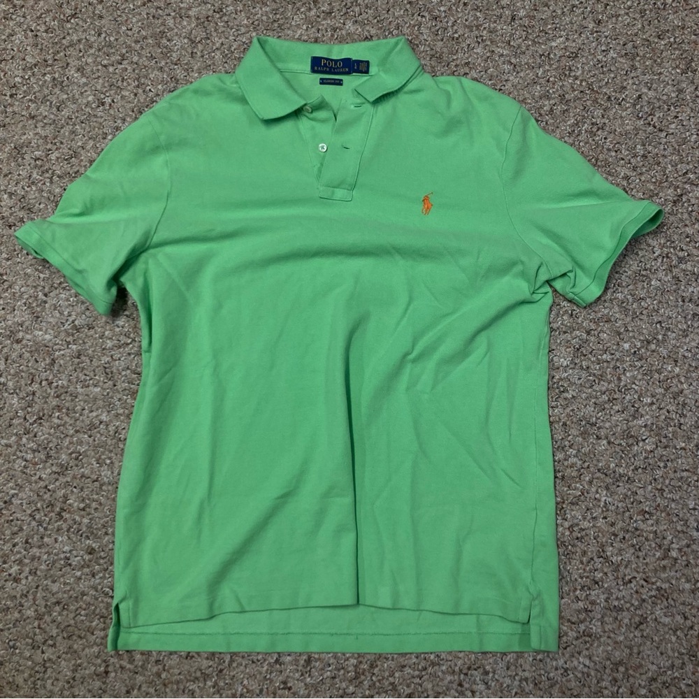 Polo ralph lauren lime bright green polo shirt orange pony embroidered logo sz L